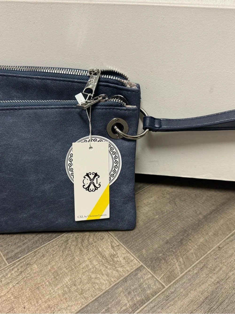 Women’s Indigo Denim Double Zip Wristlet Pouch Slim Wallet Bag Wrist StrapTravel